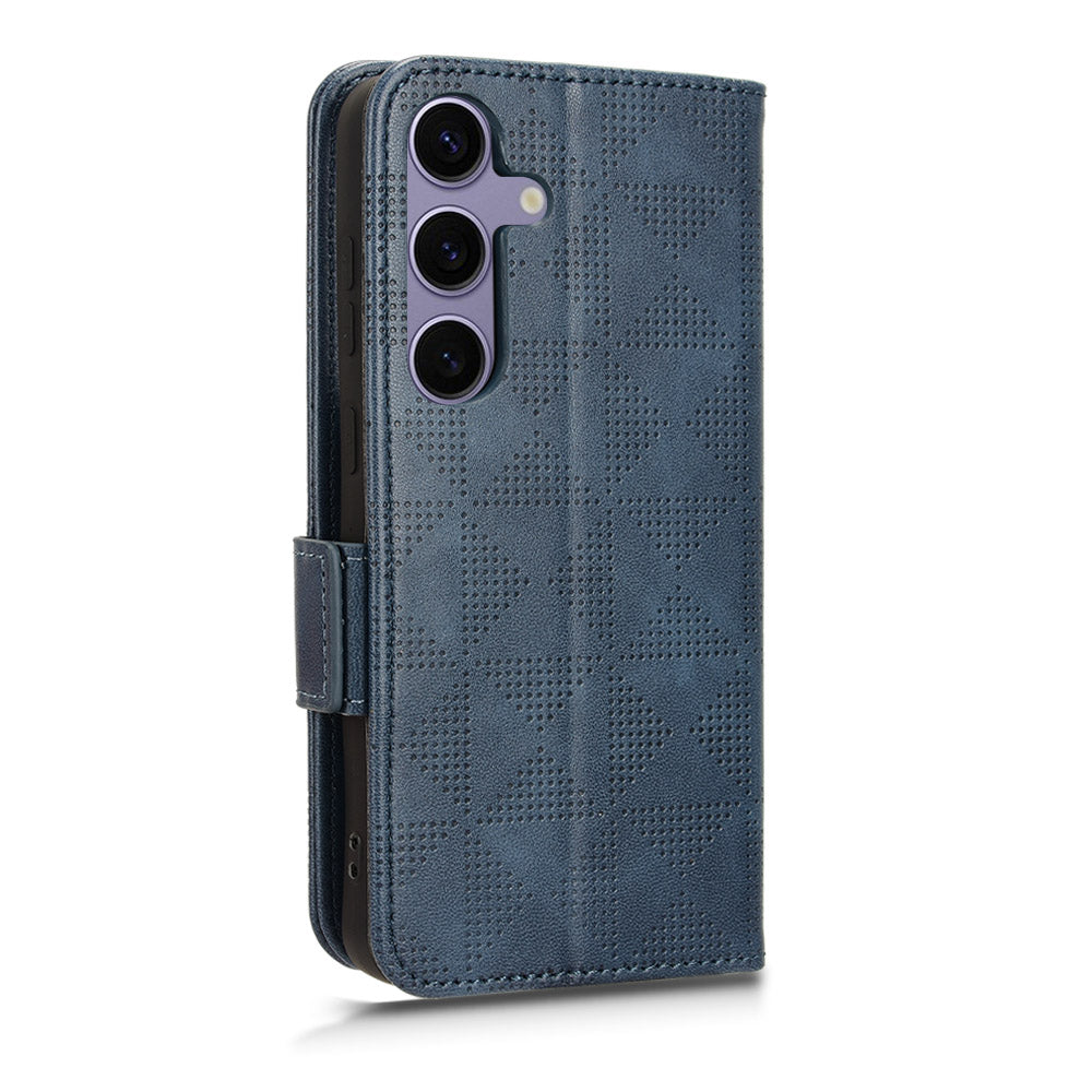 For Samsung Galaxy S24+ Cell Phone Case Imprinted Triangle Anti-drop Wallet PU Leather Cover - Blue For Samsung Galaxy S24+ Cell Phone Case Imprinted Triangle Anti-drop Wallet PU Leather Cover - Blue